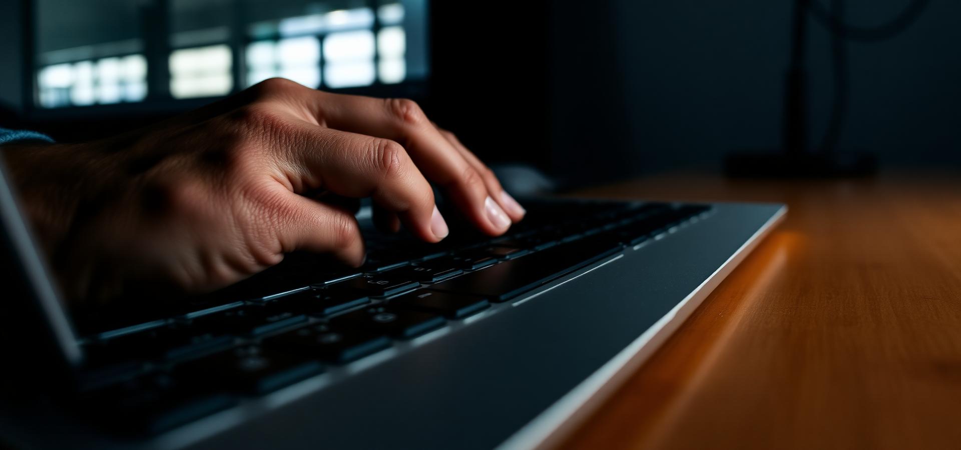 Close-up of a person typing on a laptop